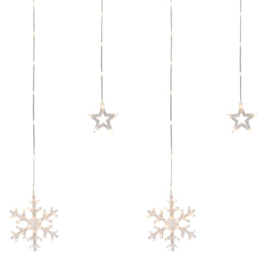 250ct. Clear LED Star & Snowflake Window Curtain Christmas Lights with Clear Wire